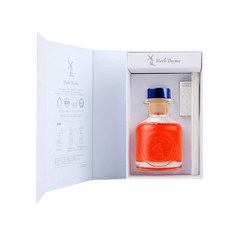 Herb Thyme Reed Diffuser 130ml + Flower Plaster Randomly Sent 4p + Fiber Stick 5p Gift Set, Red Fruit, 1 Set