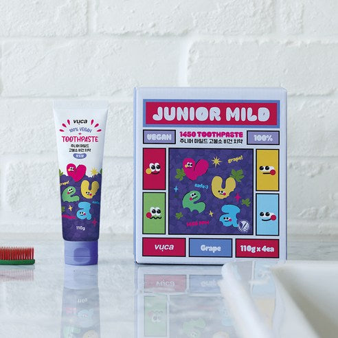 Vuca Junior Mild High-Fluoride Breath Care Vegan Children's Toothpaste Grape Flavor, 110g, 4 Pack