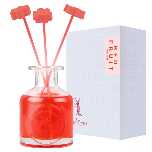 Herb Thyme Reed Diffuser 130ml + Flower Plaster Randomly Sent 4p + Fiber Stick 5p Gift Set, Red Fruit, 1 Set