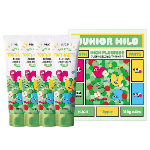 Vuca Junior Mild High-Fluoride Vegan Toothpaste Apple Flavor, 110g, 4 Pack