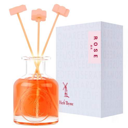 Herb Thyme NEW Indoor Diffuser 130ml + Flower Plaster Randomly Sent 4p + Fiber Stick 5p Gift Set, Rose, 1 Set