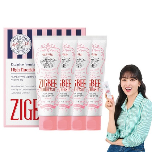 Tartar removal 35%, Zigbee large-capacity high-fluoride gum-care toothpaste, Honey Mint scent, 4 pcs, 117g”