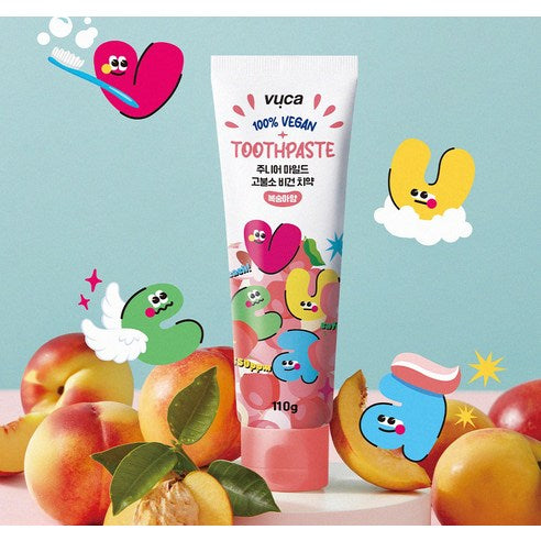 Vuca Junior Mild Fluoride Vegan Toothpaste Peach Flavor, 110g, 4 Pack