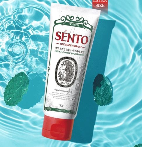 Sento Prime High-Fluoride Gum Care Toothpaste, Aqua Mint Flavor, 120g, 4 pcs