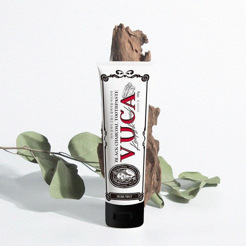 Vuca Classic High-Fluoride Black Charcoal Breath Care Vegan Toothpaste Herbal Mint Flavor, 110g, 4 Pack