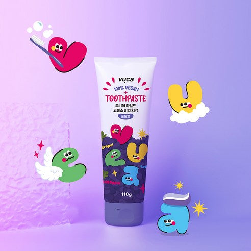 Vuca Junior Mild High-Fluoride Breath Care Vegan Children's Toothpaste Grape Flavor, 110g, 4 Pack