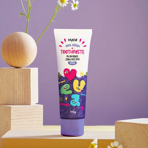 Vuca Junior Mild High-Fluoride Breath Care Vegan Children's Toothpaste Grape Flavor, 110g, 4 Pack