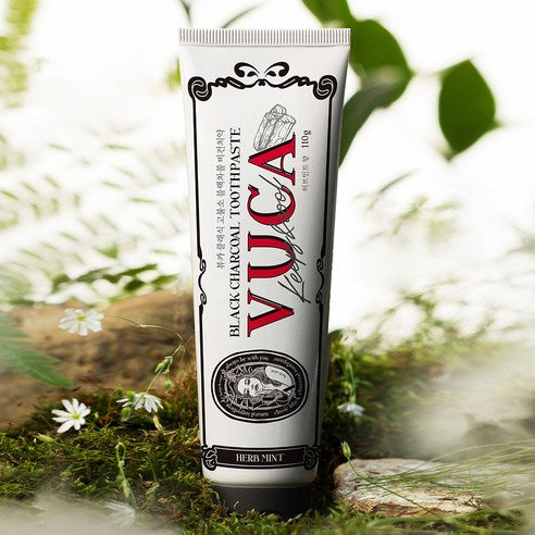 Vuca Classic High-Fluoride Black Charcoal Breath Care Vegan Toothpaste Herbal Mint Flavor, 110g, 4 Pack