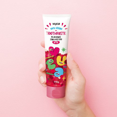 Vuca Junior Mild High-Fluoride Breath Care Vegan Children's Toothpaste Strawberry Flavor, 110g, 4 Pack