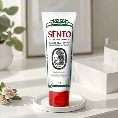 Sento Prime High-Fluoride Gum Care Toothpaste, Aqua Mint Flavor, 120g, 4 pcs