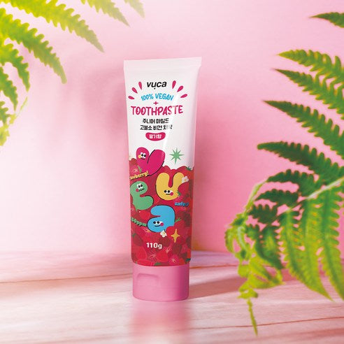 Vuca Junior Mild High-Fluoride Breath Care Vegan Children's Toothpaste Strawberry Flavor, 110g, 4 Pack