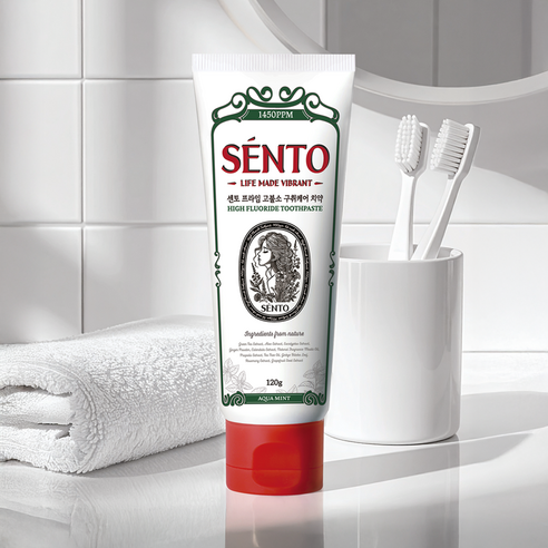 Sento Prime High-Fluoride Gum Care Toothpaste, Aqua Mint Flavor, 120g, 4 pcs