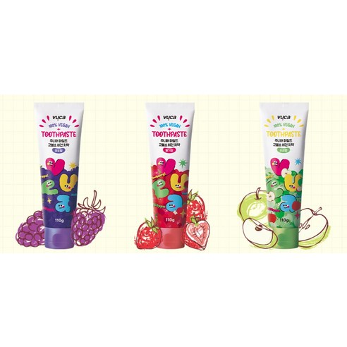 Vuca Junior Mild High-Fluoride Breath Care Vegan Children's Toothpaste Strawberry Flavor, 110g, 4 Pack